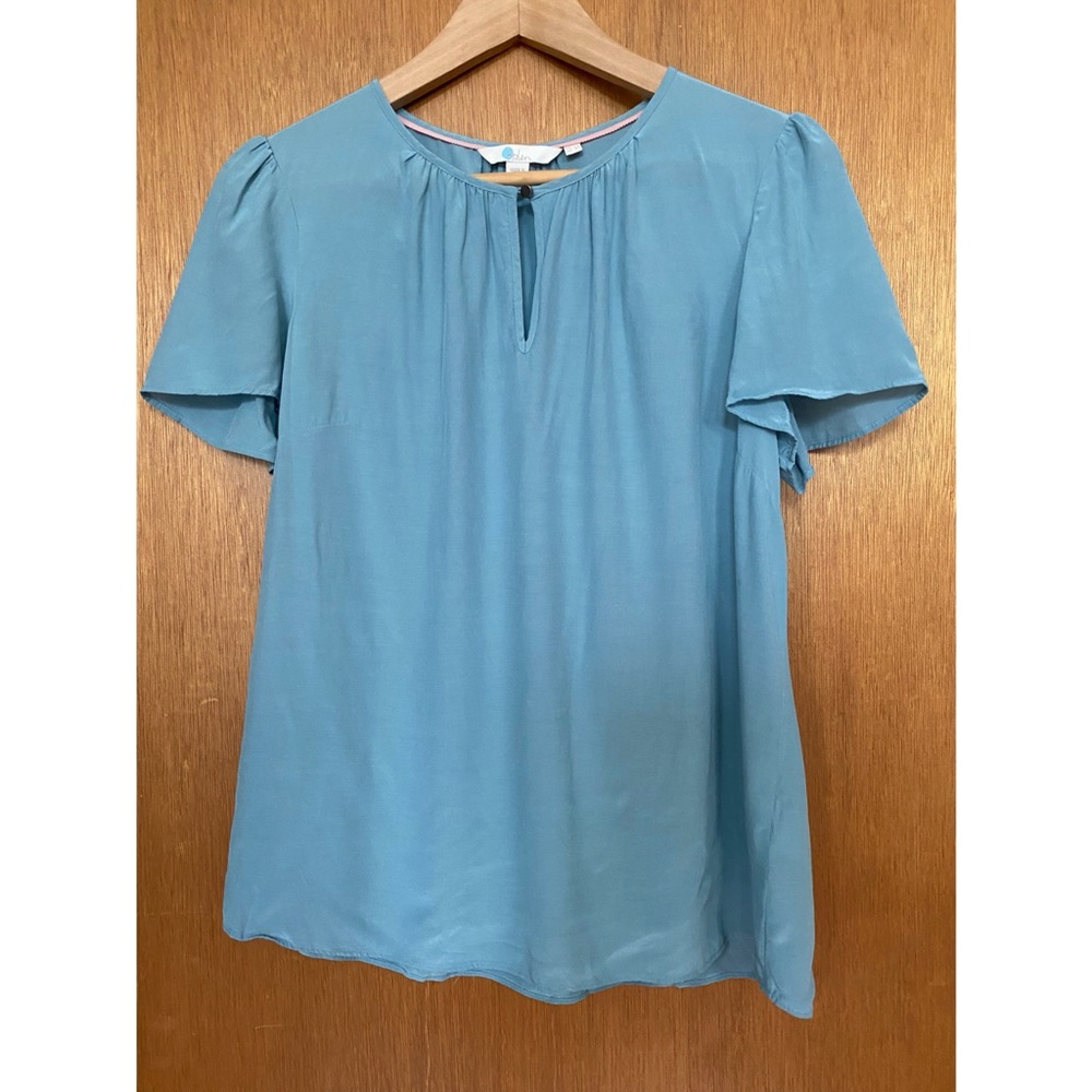 Boden silk short-sleeve turquoise keyhole blouse